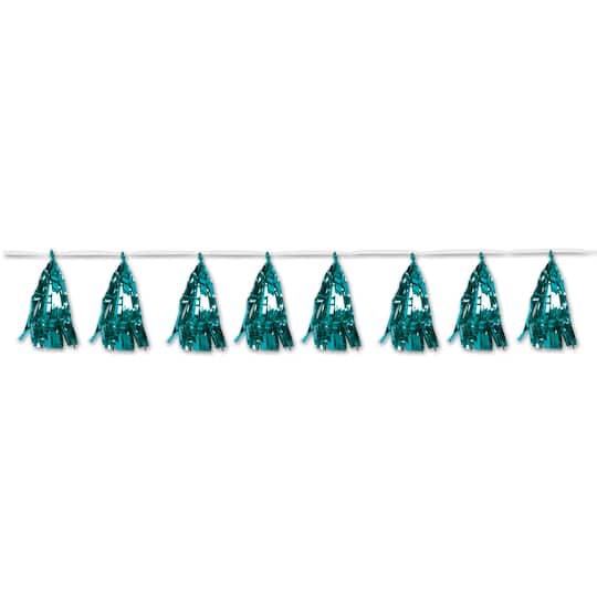 9.75" x 8ft. Turquoise Metallic Tassel Garlands, 2ct.